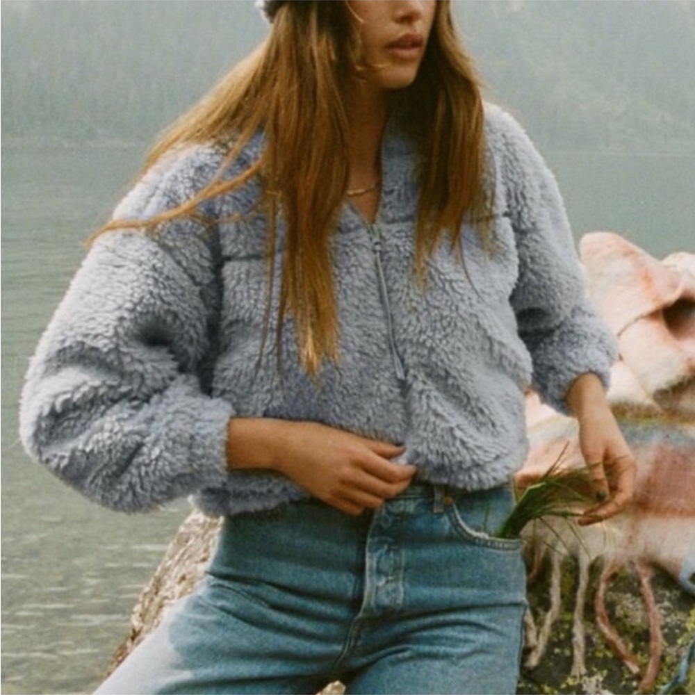 BDG Urban outfitters teddy hoodie Cozy Blue Fleece Jacket